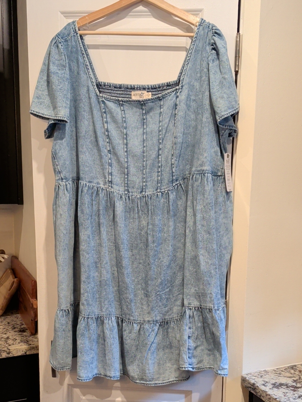 Terra & Sky Light Blue Denim Square Neck Dress 2X NWT